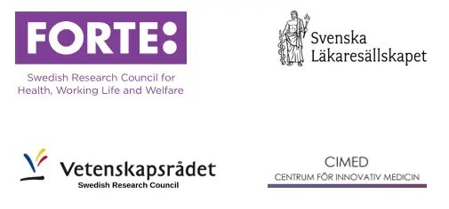 Logos of several funding organizations, including FORTE, the Swedish Society of Medicine, the Swedish Research Council, and CIMED.
