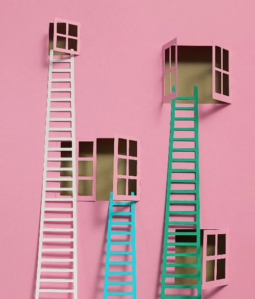 Colourful image of several ladders