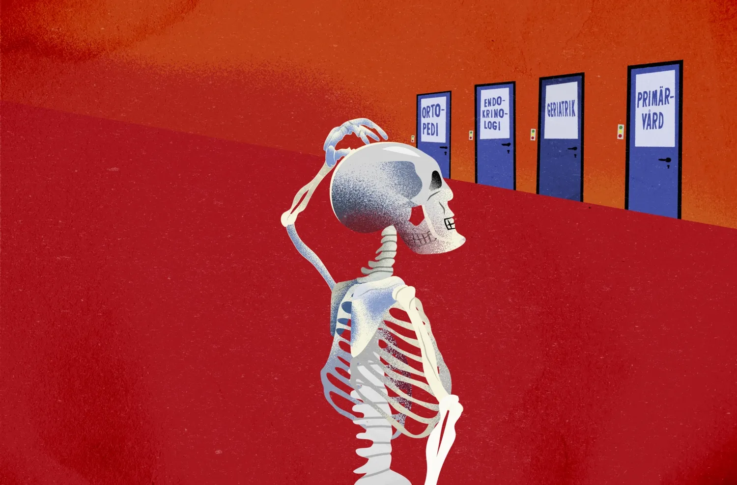 Illustration som visar ett förvirrat skelett