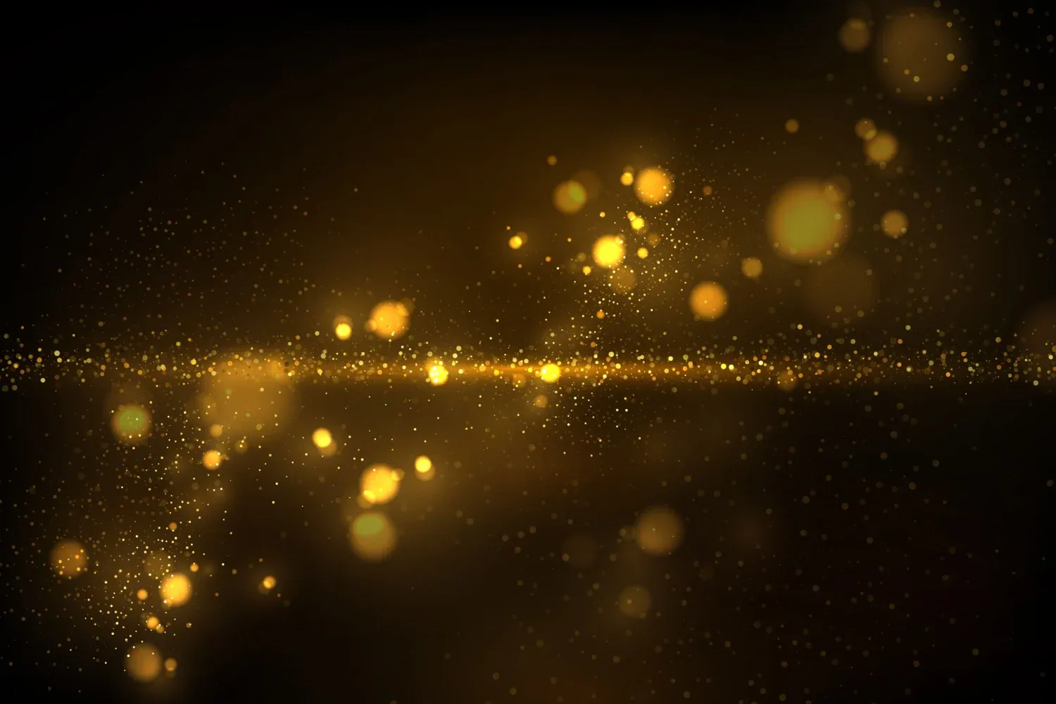 Splashes of golden rain with black background.