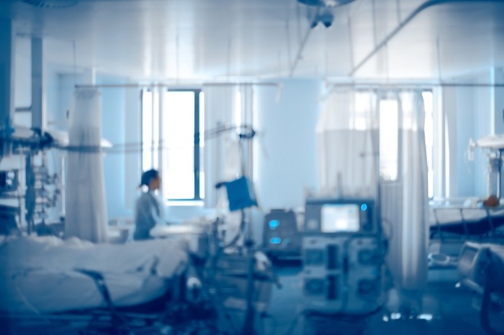 Equipped intensive care unit of modern hospital, unfocused background.