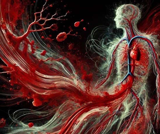 Graphic image of body with blood vessels