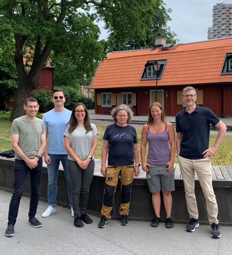 Bild på Klas G Wimans forskargrupp, sex personer.