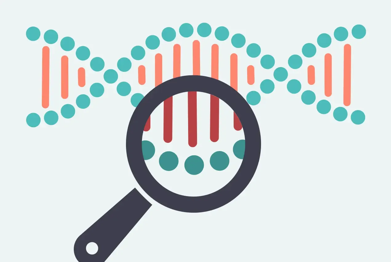 Magnifying glass over DNA-string.