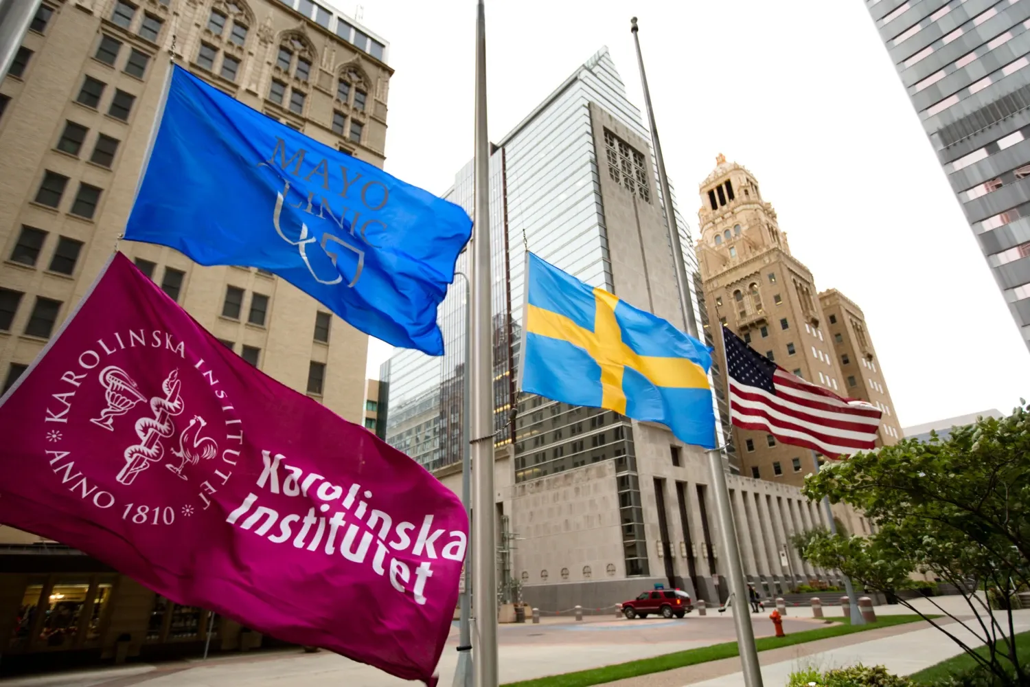 KI and Mayo flags hoisted in the wind.