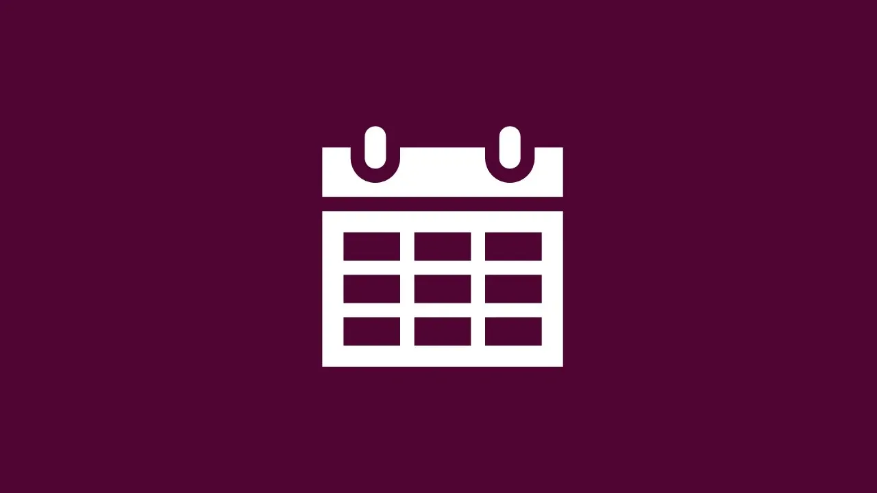 Symbol för kalender, vit på mörk plommon.