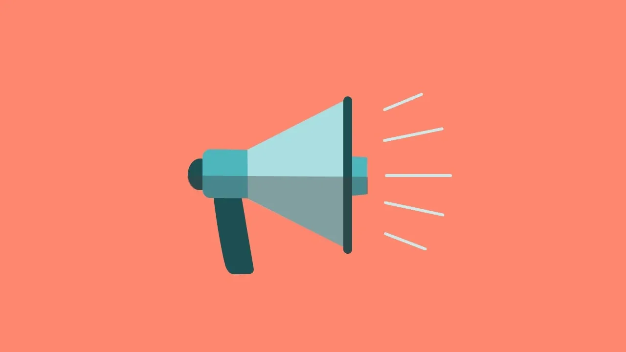 Tecknad megafon på orange bakgrund.