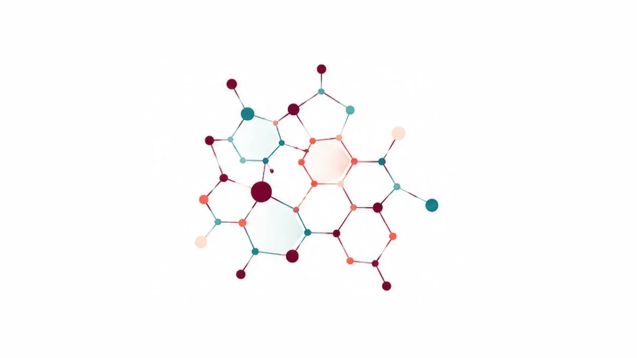 Hexagonalt nätverk av sammankopplade informationsnoder. Digital och luftig struktur.