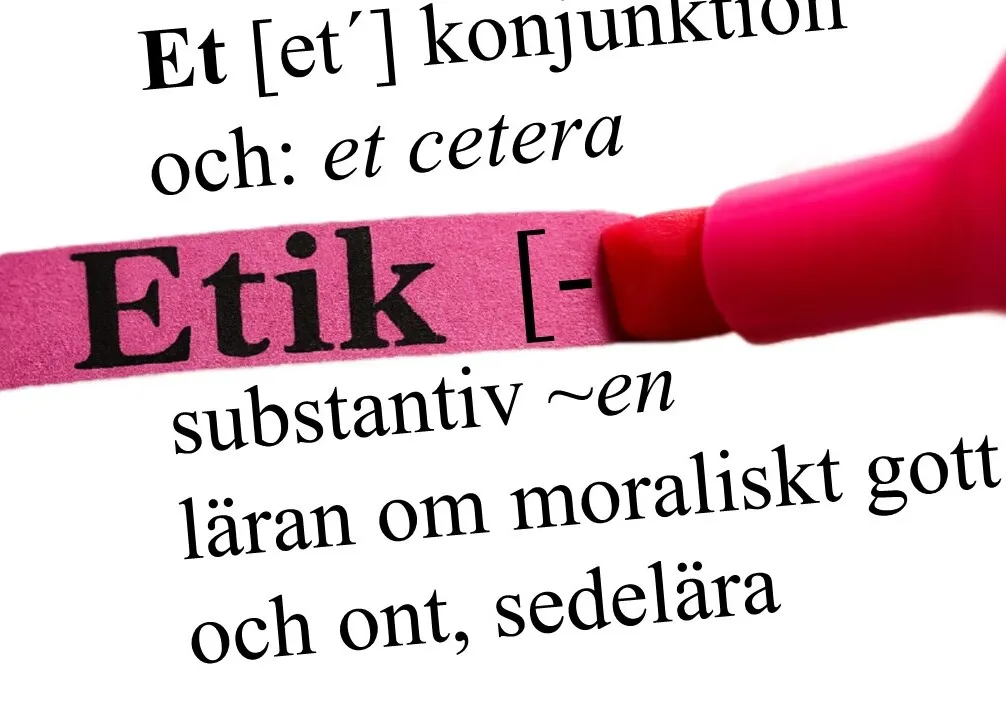 Etik-ordet överstryket med rosa penna. Som i en uppslagsbok.