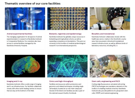 Screenshot of the web page showing information about the core facilities within KI's research.