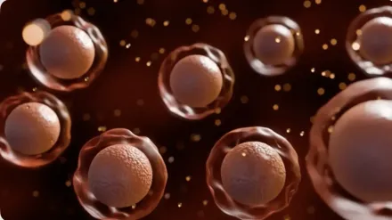 A 3d animation of scattered blood stem cells, also known as hematopoietic stem cells or HSCs.